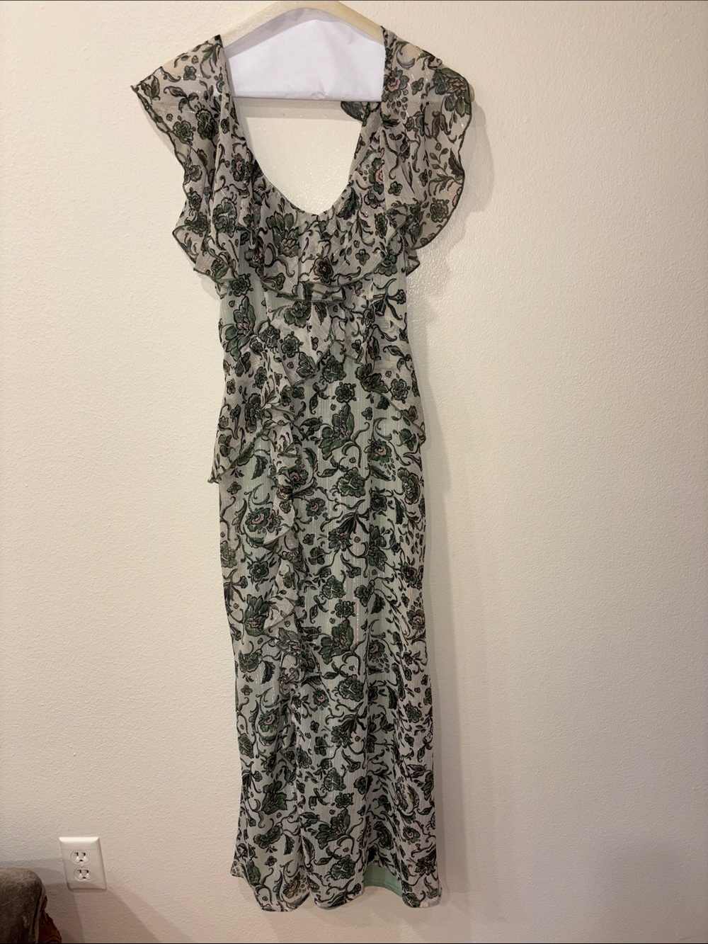 Green Floral Ruffle Maxi Dress NWOT size XS